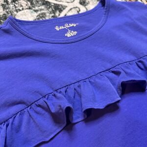 Lilly Pulitzer Short Sleeve Top Ruffle Accent Solid Blue Youth‎ Large